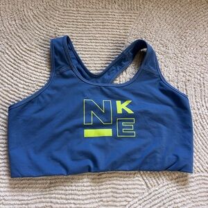 Nike Dri-FIT Blue Sports Bra with Neon Logo